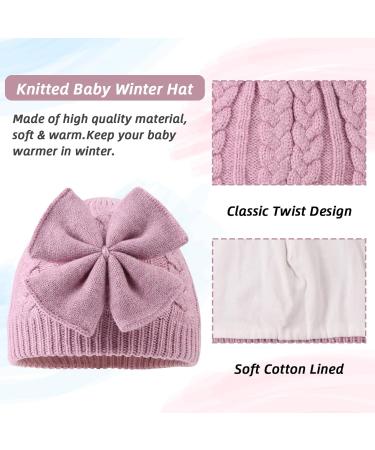 XIAOHAWANG Baby Girl Winter Hat | Cute Bow Knitted Beanie for Infant Toddler Girls 0-6 Months - Purple - Buy Online on GoSupps.com