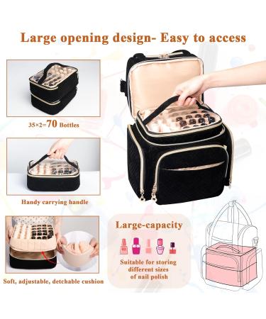 Nail Polish Organizer Holds 70 Bottles with Nail Lamp Bag - Travel Nail Polish Case with Tools Storage Pockets - Black (Patent Pending) - Buy Online on GoSupps.com