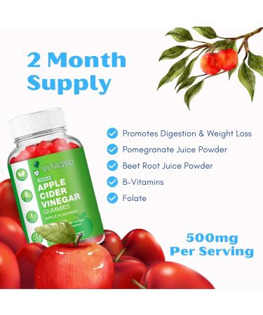 VITA360 ACV Gummies 60ct with Mother - Apple Cider Vinegar + B12, Beetroot & Pomegranate for Digestion, Detox & Immune Support - Buy Online on GoSupps.com