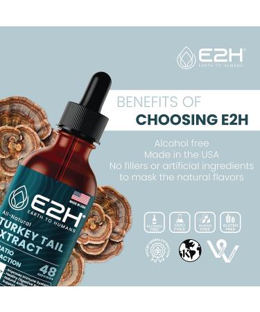E2H Turkey Tail Mushroom Extract - Immune & Digestive Support Supplement - Non-GMO Vegan - 2 Fl Oz - Buy Online on GoSupps.com