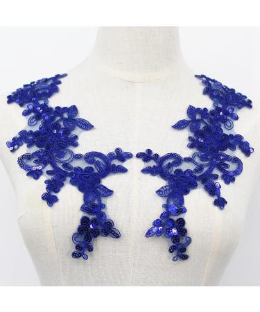 SEMCICOR Embroidery Sequin Lace Applique Pair - Wedding Dress Bridal DIY Crafts - Blue - Buy Online on GoSupps.com