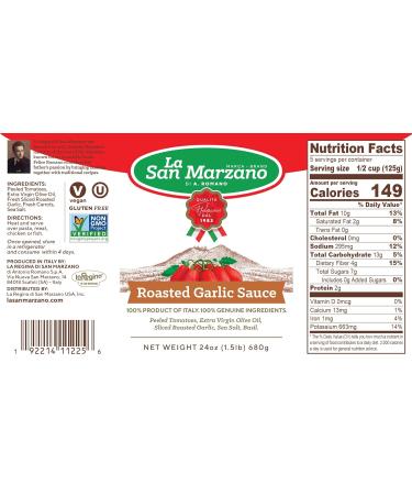 La San Marzano Roasted Garlic Pasta Sauce - 100% Product of Italy, 24 Oz Jar (Pack of 2) - Made with San Marzano Tomatoes DOP Quality - Buy Online on GoSupps.com