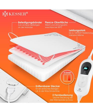Kesser Double Heat Under Bed Blanket 160x140cm | Remote Control | 2 Temperature Zones | Automatic Switch-Off | Soft Fleece Heating Pad - White Pattern - Buy Online on GoSupps.com