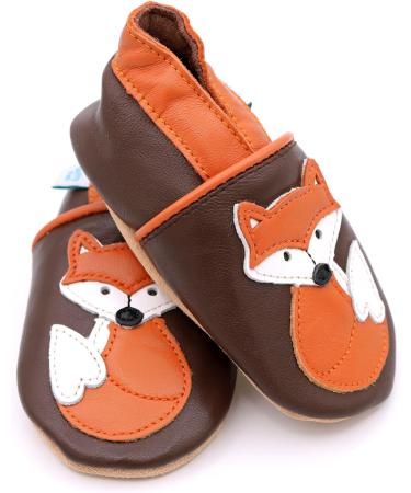 Dotty Fish Soft Leather Baby Shoes for Boys | Non Slip Toddler Shoes | Animal Designs | 0-6 Months to 4-5 Years | Brown and Orange Fox - Buy Online on GoSupps.com
