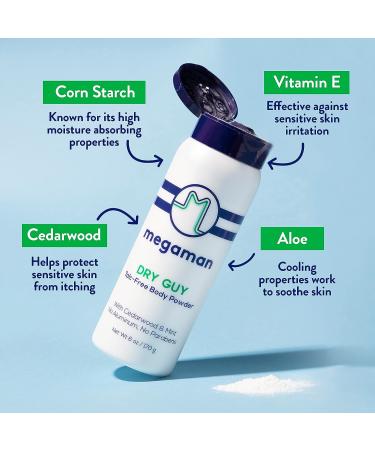 Megaman Dry Guy Sweat Absorbing Body Powder | Talc-Free, All Natural | 6 oz - Buy Online on GoSupps.com