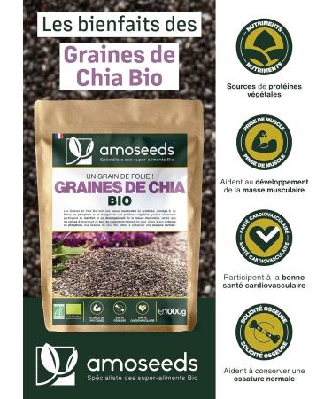 Organic Chia Seeds 1kg | Protein Sources Omega 3 Fiber | Salvia Hispanica | Premium Quality - Buy Online on GoSupps.com