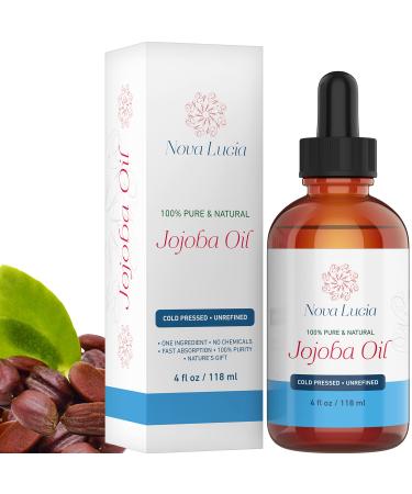 Large 4 oz Jojoba Oil 100% Pure Natural Unrefined Cold Pressed One Ingredient Moisturizer  Great for Hair  Skin and Nails Rejuvenation  For Oily  Normal and Dry Skin Sun Spot Minimizer For Face Stretch Mark & Scar  Hair ...