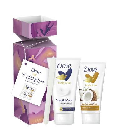 Dove Time to Restore & Nourish Hand Collection Hand Cream Gift Set skin care products with a sleek glass nail file for her 2 piece