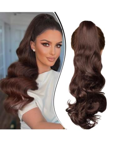 Dcbaboo Ponytail Extension Curly 18inch Claw Clip in Ponytail Hair Extensions Long Wavy Synthetic Pony tails Natural Wave One Piece Hairpiece Fake Ponytail for Women Dark Brown/Dark Auburn 18 inch 140g Dark Brown/Dark Auburn