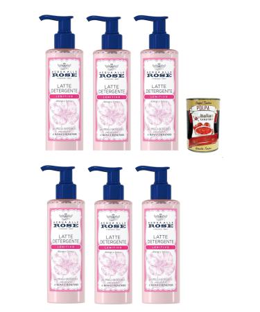 Italian Gourmet E.R. Acqua alle Rose Lenitivo Detergent with Pink Chinensis Extract Ideal for Dry or Sensitive Skin Gently Cleanses and Moisturizes Skin 6 x 200 ml + Italian Gourmet Polpa 400 g