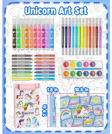 Unicorn Art Case Set for Girls - Painting Drawing Coloring Kit with Washable Markers, Pens, and Crayons - Ideal Gift for Kids - Blue - Buy Online on GoSupps.com