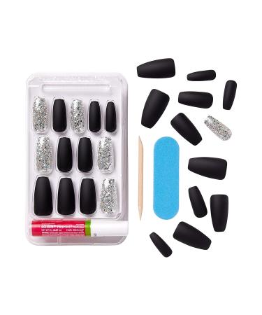 Kiss Gel Fantasy Glue-on Nails | Long Black & Silver Coffin Artificial Fingernails - 1 Pack - Buy Online on GoSupps.com