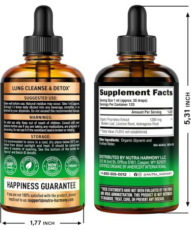 NUTRAHARMONY Mullein Drops for Lungs Organic Mullein Extract - 4 Fl Oz. - Buy Online on GoSupps.com