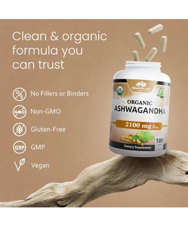 NaturaLife Labs Organic Ashwagandha 2100 mg - 100 Capsules | Natural Stress Relief & Wellness Support - Buy Online on GoSupps.com