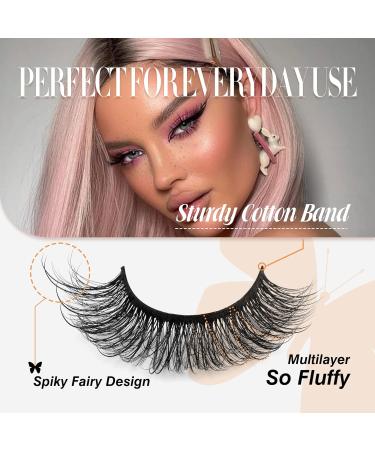 JIMIRE Faux Mink Fairy Lashes 3D Fluffy Peri Style Full Volume False Eyelashes Cat Eye 5D Multilayer Spiky Butterfly 15MM D Curly Fluffy Strip Fake Lashes 8 Pairs Pack - Buy Online on GoSupps.com