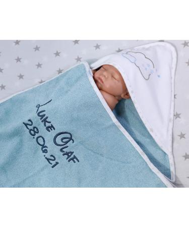 Hooded towel with embroidered name Towel WITH hood 76x76 cm 100% cotton Gift (Blue - Clouds)