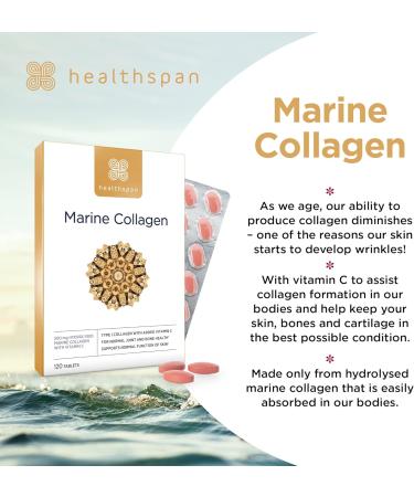Healthspan Marine Collagen 500mg (120 Tablets) - Type I Marine Collagen with Vitamin C for Skin, Bones & Joints Support - Buy Online on GoSupps.com