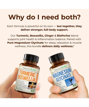 Boswellia Turmeric Curcumin Supplement + Pure Magnesium Glycinate 200mg Bundle Supports Joint Health Sleep Relaxation Muscle & Women s Wellness with Ginger Root Organic Turmeric Powder - Buy Online on GoSupps.com