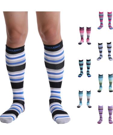 Doc Miller Compression Socks for Women and Men 15-20mmHg, Knee High Support Socks for Recovery from Shin Splints, Swelling and Varicose Veins 1 Pair Medium, Grey Stripes Gray Medium - Buy Online on GoSupps.com