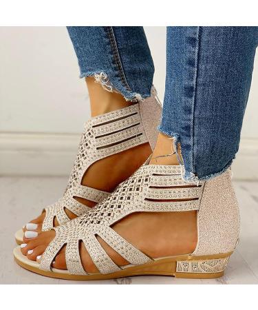 Women's Comfy Orthotic Wedge Sandals with Arch Support - Beige, Size 7.5 | Plantar Fasciitis Slides - Buy Online on GoSupps.com