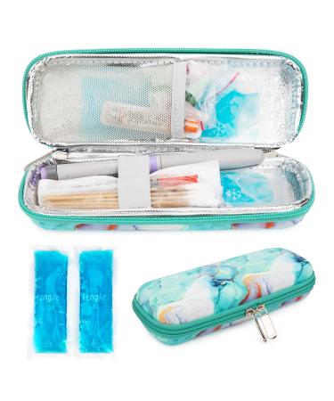 YOUSHARES Insulin Cooler Travel Case - Small EVA Diabetic Insulated Organizer Portable Cooling Bag for Medication Cooling Insulation Epi Pen Carrying Bag with 2 Ice Pack (Marble Green)