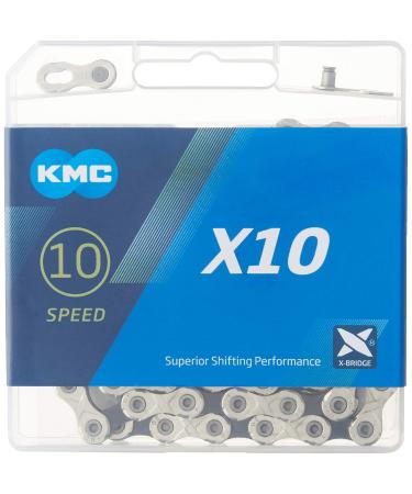 KMC X10-116L, NP/BK 10 Speed Bicycle Chain Silver
