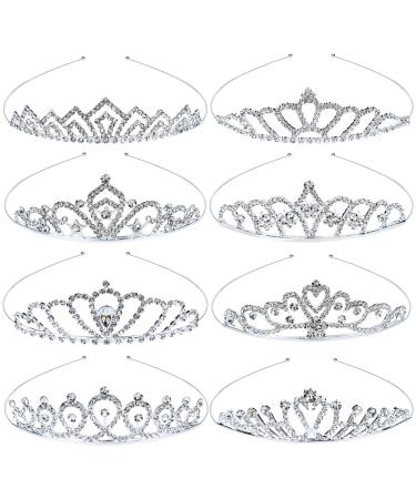 inSowni 8 Pieces Decorative Princess Dazzling Rhinestone Silver Metal Tiara Crown Headbands Wedding Birthday Party Prom Headpieces for Brides Bridesmaids Women Girls Teens Kids