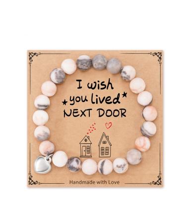 HGDEER "I Wish You Lived Next Door Unique Gifts Natural Stone Bracelets for Women Pink