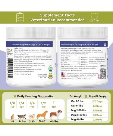 Wholistic Pet Organics Organic Spirulina Powder for Dogs - 4 Oz Superfood Multivitamin Supplement - Buy Online on GoSupps.com