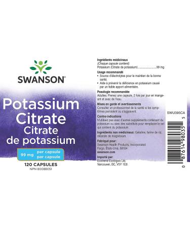 Swanson Potassium Citrate 99 mg - 120 Capsules for Heart & Muscle Health - Buy Online on GoSupps.com