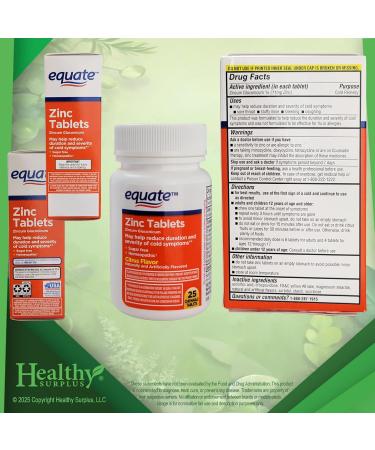 Equate Zinc Tablets Zincum Gluconicum - Citrus Flavor - 25 Chewable Tablets and Vital Volumes A to Zinc Tips Card Bundle - Buy Online on GoSupps.com