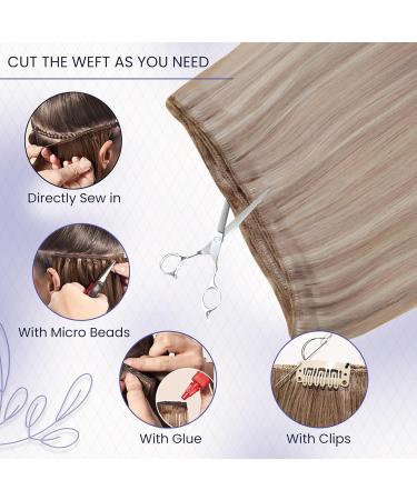 LAAVOO Real Hair Extensions | Ash Blond Highlights Tressen for Sewing | 50cm 100g #P18/613 - Premium Quality Real Hair - Buy Online on GoSupps.com