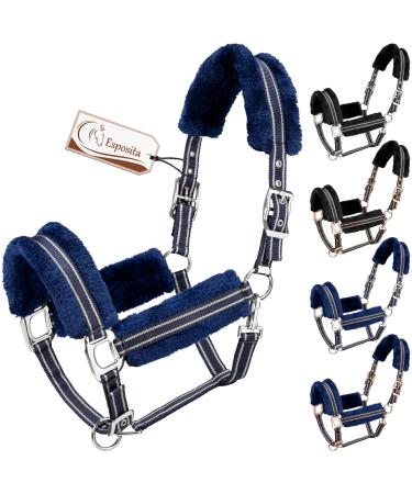 Esposita Halfter Champion Edition Stallhalter Fellhafter Fleuf Halfer Halfter Soft Throw -in with synthetic fur fluffy (Shetty Navy/Silver) Shetty Navy/Silver