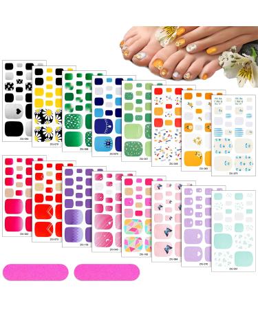 352 Pieces 16 Sheets Full Toe Nail Wraps Toenail Polish Stickers Adhesive Toe Nail Wraps DIY Glitter Toe Nails Manicure Decals with 2 Pieces Nail Files for Women and Girls (Fresh Style) - Buy Online on GoSupps.com