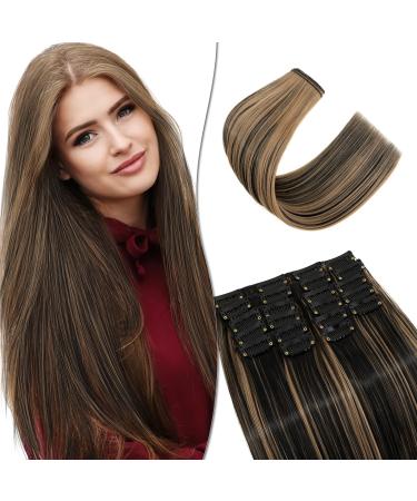 SEGO 12 PCs clip in extensions such as real hair hair extensions hair parts with 22 clips 55 cm cheap smooth for full head 180g natural black & coffee brown 55 cm naturally black & coffee brown