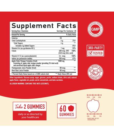 Apple Cider Vinegar Gummies with The Mother for Weight Loss, Energy, Detox - 1000MG 30 Servings - B Vitamins, Beetroot Juice & Pomegranate Juice Included - Buy Online on GoSupps.com