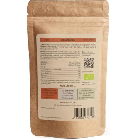 SPINTZ Organic Guarana Powder for Ground Guarana Coffee Natural Caffeine Organic 100% Natural and No Additives - Plastic-Free Packaging (1000 g) - Buy Online on GoSupps.com