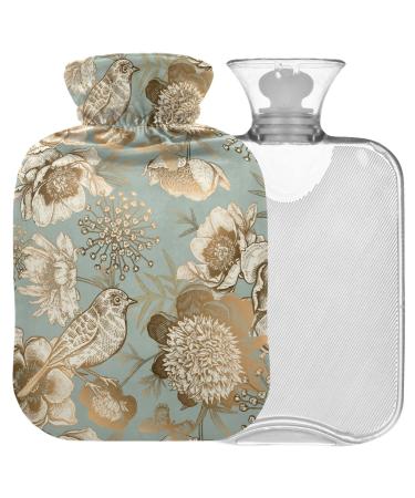 Naanle flowers bird hot water bottle with reference warm and cold therapy Transparent hot water bottle 1l heat bottle for bed handfoot heat pain relief
