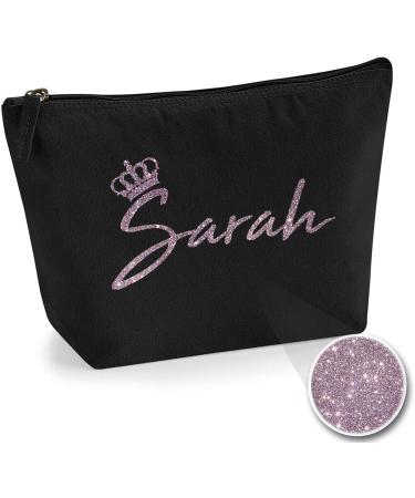 Personalized Rose Gold Glitter Cosmetic Bag with Initials & Crown - Stylish Makeup Bag for Women - Black & Rose Gold - S (1 Pack) - Buy Online on GoSupps.com