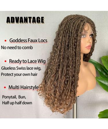 SOKU 28 Lace Front Faux Locs Braided Wig - Ombre Brown Mixed Bohemian Curly Hair - Hand-Braided Lightweight Synthetic Crochet Braids with Baby Hair - Perfect Gift for Women - Halloween Ready (1-MT4/27) - Buy Online on GoSupps.com