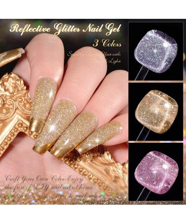 MEET ACROSS Reflective Glitter Gel Polish Kit - 3 Sparkly Colors for Nail Art (E019) - Perfect for Salon & DIY Manicure - Buy Online on GoSupps.com