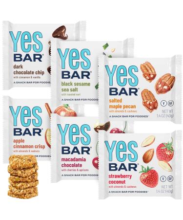 YES Bar Six Flavor Variety Pack Plant Based Protein Decadent Snack Bar Vegan Paleo Gluten Free Dairy Free Low Sugar Healthy Snack Breakfast Low Carb Keto Friendly (Pack of 6)