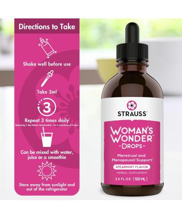 Strauss Heartdrops Women's Wonder Drops - Menstrual & Menopausal Support Supplement Spearmint Flavor Natural Gluten-Free Soy-Free Non-GMO - 3.4oz - Buy Online on GoSupps.com