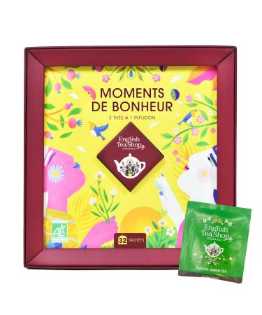 English Tea Shop - Coffret th s et infusions bio - Moments de bonheur - 3 th s et 1 tisane bio dans une bo te de 32 sachets - Cadeau offrir