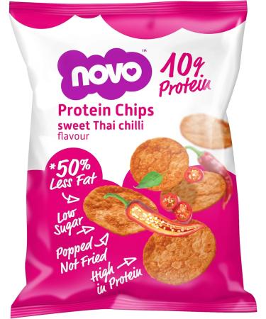 Novo Nutrition Protein Chips | High Protein Savoury Snack | High Fibre Low Sugar & Low Fat | Convenient & Tasty Healthy Snack | Pack of 6 x 30g (Sweet Thai Chilli) Sweet Thai Chilli 30 g (Pack of 1) - Buy Online on GoSupps.com