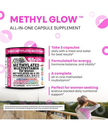 Methylated Multivitamin for Women Vitamins B6 Methyl B12 A B C D K E Folate Choline Omega 3 Thiamine Riboflavin Iron Iodine Magnesium Zinc Selenium Copper Calcium 90 Capsules by Clean Nutra - Buy Online on GoSupps.com