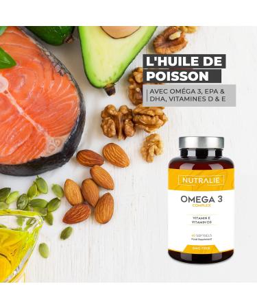 OMEGA 3 Organic Pure Wild Fish Oil 2000 mg Omega 3 with DHA EPA Vitamins D3 E - 60 Capsules Fish Oil Nutralie (Taste Free) - Buy Online on GoSupps.com