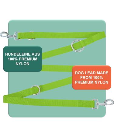 DEY Premium Dog Leash - 2m 3-Way Adjustable Nylon Leash for Small Medium & Large Dogs | Double Leash for Cats & Puppies | Many Colors Available | Retractable Lead - Green 2.5 x 200 cm - Buy Online on GoSupps.com