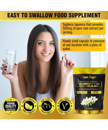Organic Quercetin 500mg Capsules - High-Strength Immune & Antioxidant Support Vegan Gluten-Free 60 Capsules for 2-Month Supply - Buy Online on GoSupps.com