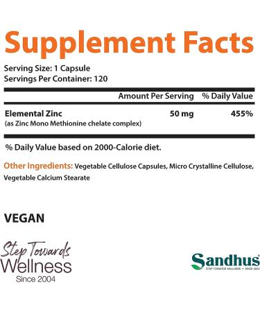 Zinc 50mg Vegetarian Capsules 120 Ct - Essential Mineral Supplement - Buy Online on GoSupps.com